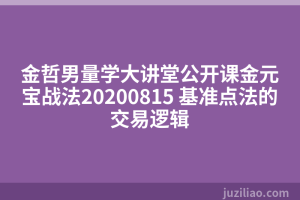 金哲男量学大讲堂公开课金元宝战法20200815 基准点法的交易逻辑
