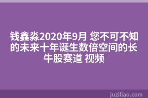 钱鑫淼2020年9月 您不可不知的未来十年诞生数倍空间的长牛股赛道 视频