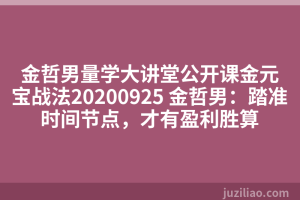金哲男量学大讲堂公开课金元宝战法20200925 金哲男：踏准时间节点，才有盈利胜算