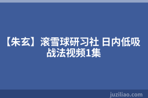 【朱玄】滚雪球研习社 日内低吸战法视频1集