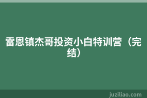 雷恩镇杰哥投资小白特训营（完结）