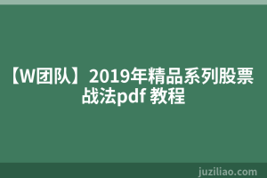 【W团队】2019年精品系列股票战法pdf 教程