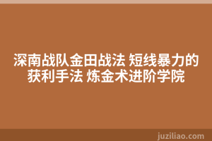 深南战队金田战法 短线暴力的获利手法 炼金术进阶学院