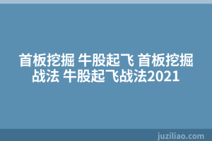 首板挖掘 牛股起飞 首板挖掘战法 牛股起飞战法2021