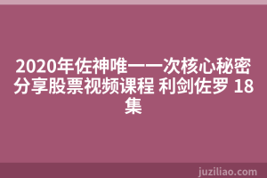 2020年佐神唯一一次核心秘密分享股票视频课程 利剑佐罗 18集