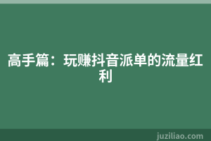 高手篇：玩赚抖音派单的流量红利