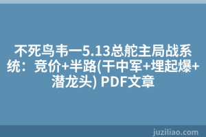 不死鸟韦一5.13总舵主局战系统：竞价+半路(干中军+埋起爆+潜龙头) PDF文章