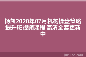 杨凯2020年07月机构操盘策略提升班视频课程 高清全套更新中