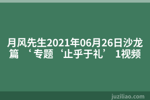 月风先生2021年06月26日沙龙篇 ‘ 专题‘止乎于礼’ 1视频