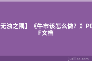 【无浊之隅】《牛市该怎么做？》PDF文档