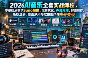 2026AI音乐实战课程，零基础从零学Suno编曲、混音优化、声音克隆、版权…