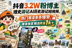 抖音3.2W粉博主理史游记AI历史游记短视频教学，热门赛道条条爆赞，单条…