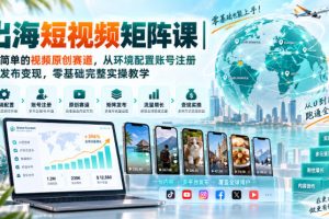 出海短视频矩阵课｜超简单的视频原创赛道，从环境配置账号注册到发布变…