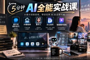 5分钟AI全能实战课｜提示词高阶技巧+AI智能体+数字人+办公创作+短视频…