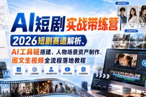 AI短剧实战带练营｜2026短剧赛道解析、AI工具链搭建、人物场景资产制作…