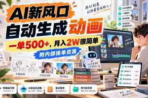 AI新风口，自动生成动画，一单500+，月入2W很简单，附内部接单资源【揭…