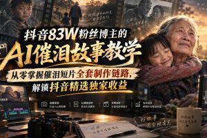 抖音83W粉丝博主的AI催泪故事教学，从零掌握催泪短片全套制作链路，解…
