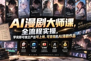 AI漫剧大师课,全流程实操,学完即可独立产出可上线、可变现的AI漫剧作…