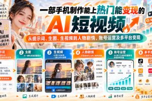 一部手机制作能上热门能变现的AI短视频，从提示词、生图、生视频到人物…