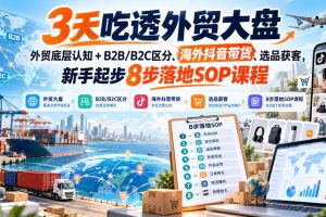 3天吃透外贸大盘，外贸底层认知+B2B/B2C区分、海外抖音带货、选品获客…