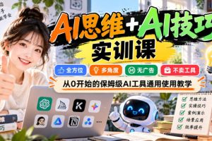 AI思维+AI技巧实训课，全方位、多角度、无广告、不卖工具，从0开始的保…