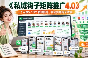《私域钩子矩阵推广4.0》一个人做5-10个私域账号，学会预埋钩子线索！…