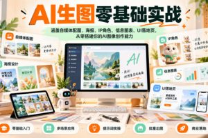 AI生图零基础实战，涵盖自媒体配图、海报、IP角色、信息图表、UI落地页…