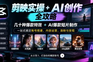 剪映实操+AI创作全攻略｜几十种爆款特效+AI爆款短片制作，一站式搞定账…