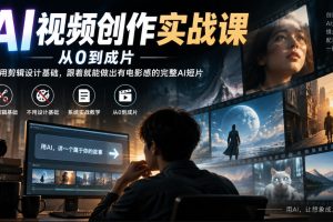 AI视频创作实战课，从0到成片，不用剪辑设计基础，跟着就能做出有电影…
