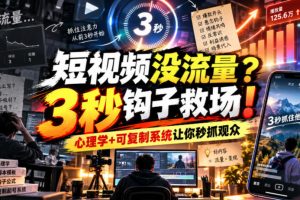 短视频没流量?3秒钩子救场!心理学+可复制系统让你秒抓观众【原创双语…