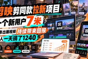剪映剪同款拉新项目,一个新用户7米,一条出圈视频持续带来回报