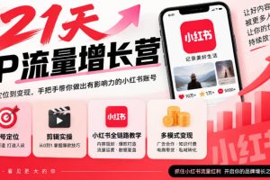 21天IP流量增长营,小红书全链路教学,账号定位剪辑实操,多模式变现系…