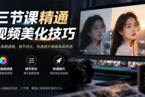三节课精通视频美化技巧｜调色美颜滤镜，细节优化，快速提升画面高级质…