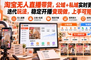 淘宝无人直播带货,公域+私域实时更新迭代玩法,稳定开播变现做,上手…
