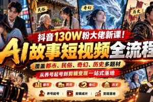 抖音130W粉大佬新课！AI故事短视频全流程，覆盖都市、民俗、奇幻、历史…