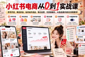 小红书电商从0到1实战课｜养号开店、单店多品、站内站外选品、笔记运营…