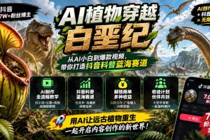 抖音7W粉丝博主的AI植物穿越白垩纪教学，抖音科普蓝海赛道，解锁商单收…
