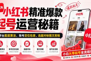 小红书精准爆款起号运营秘籍，从平台底层算法、账号定位包装、选题对标…