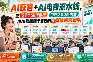 AI获客+AI电商流水线,配21个Skill模板,日产300条内容,用AI搭建属于…