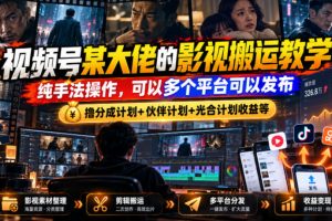 视频号某大佬的影视搬运教学,纯手法操作,可以多个平台可以发布,撸分…