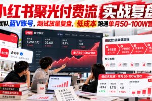 小红书聚光付费流实战复盘｜小团队蓝V账号，测试放量复盘，低成本跑通…