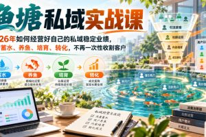 渔塘私域实战课，2026年如何经营好自己的私域稳定业绩，学会蓄水、养鱼…