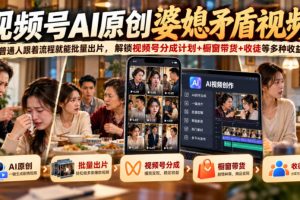 视频号ai原创婆媳矛盾视频,普通人跟着流程就能批量出片,解锁视频号分…