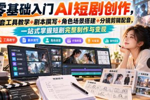 零基础入门AI短剧创作，全套工具教学+剧本撰写+角色场景搭建+分镜剪辑…