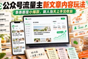 公众号流量主新文章内容玩法，条条都是小爆款，新人当天上手见收益
