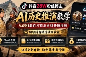 抖音28W粉丝博主的AI历史推演教学，从0到1教你打造历史科普短视频，解…