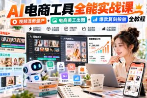 AI电商工具全能实战教学，视频混剪量产+电商美工出图+爆款复刻投放全教…
