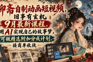 聊斋自制动画短视频,旧事有玄机9月最新课程,用AI实现自己的故事梦,…