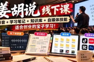 姜胡说线下课录音＋学习笔记＋知识库＋自媒体技能，适合创业的宝子学习…