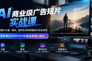AI商业级广告短片实战课，覆盖从文案、脚本、素材生成到剪辑成片的全流…